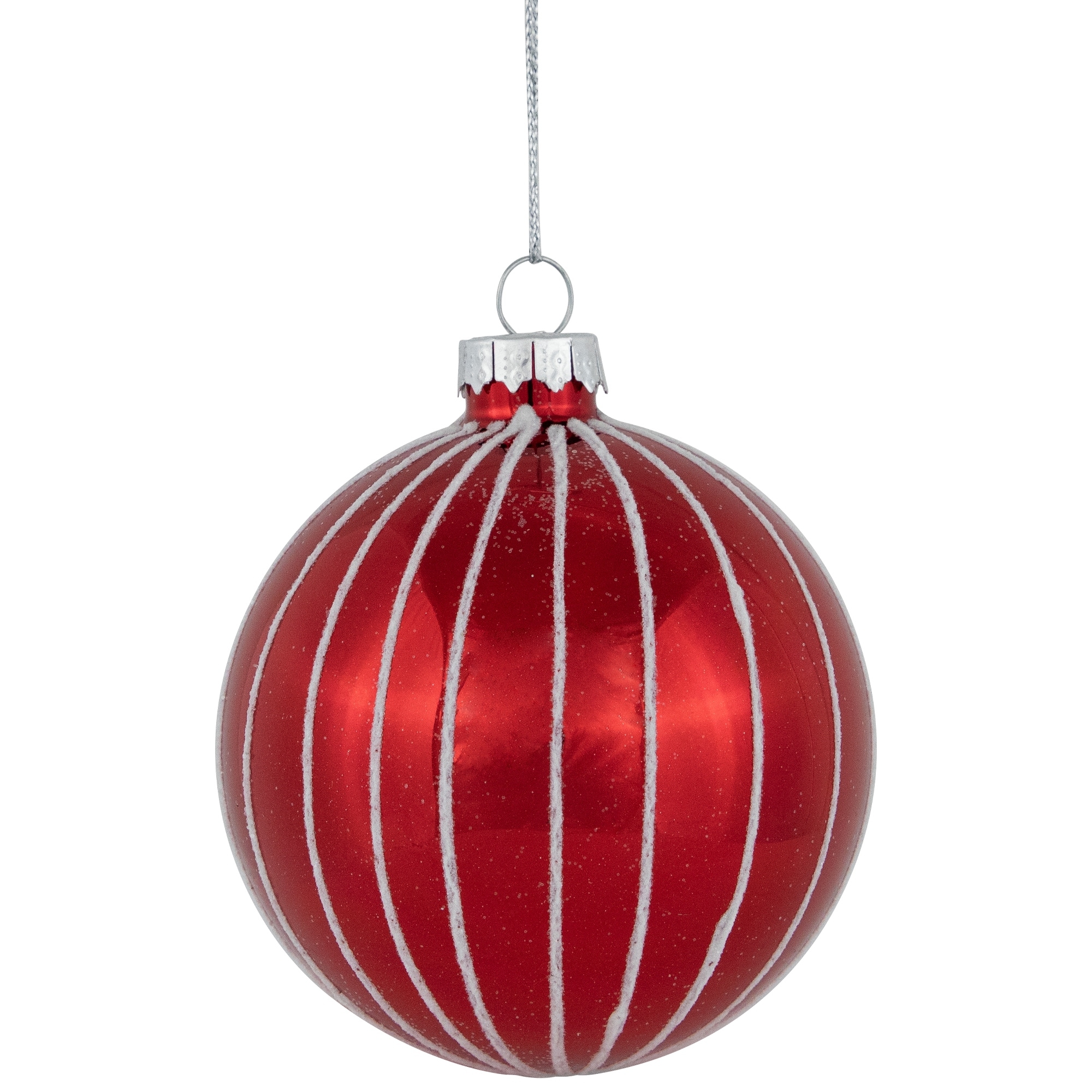 4Ct Shiny Red White Striped Glass Ball Christmas Ornaments 3" (80Mm)