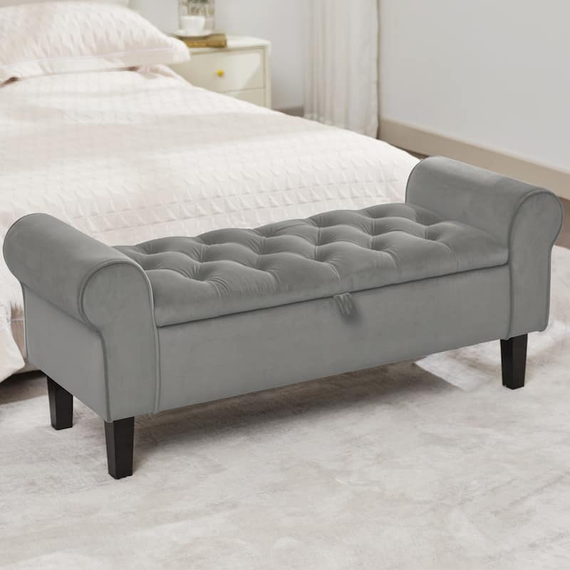 Velvet Storage Bench With Rubber Wood Legs for Bedroom