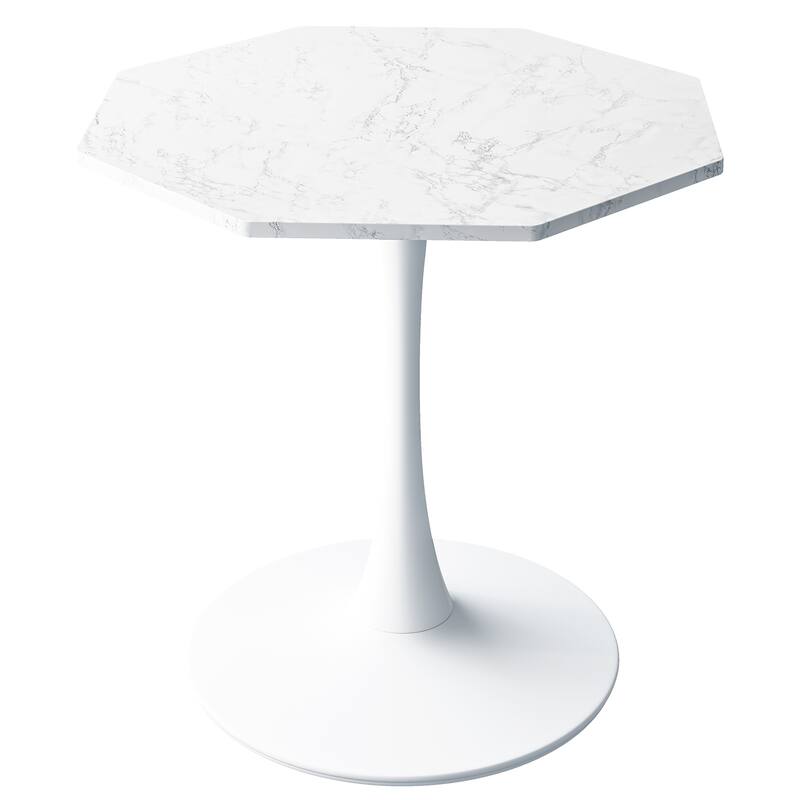 31.50" Modern Octagonal Coffee Table With Printed White Marble Table Top Metal Base For Dining Room Kitchen Living Room
