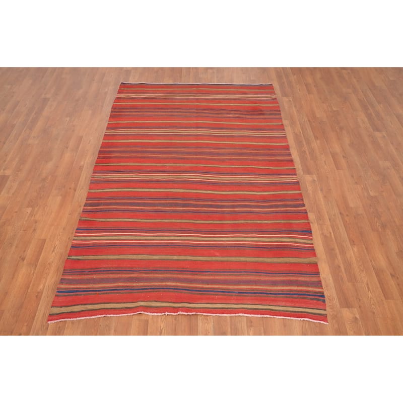 Hand Woven Oriental 100% Wool Carpet Southwestern Geometric Oranges & Rust Kilim Area Rug - 7' 9'' X 4' 9''