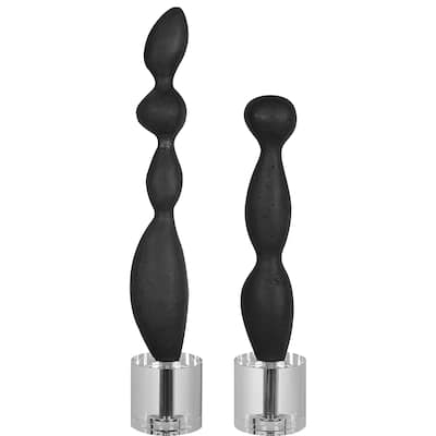 Uttermost Koa Black Marble Sculptures (Set of 2) - Large: 4x20x4, Small: 4x16x4