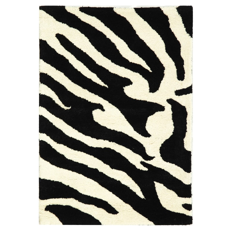 SAFAVIEH Handmade Soho Kasandra Zebra N.Z. Wool Rug - 2' x 3' - White/Black