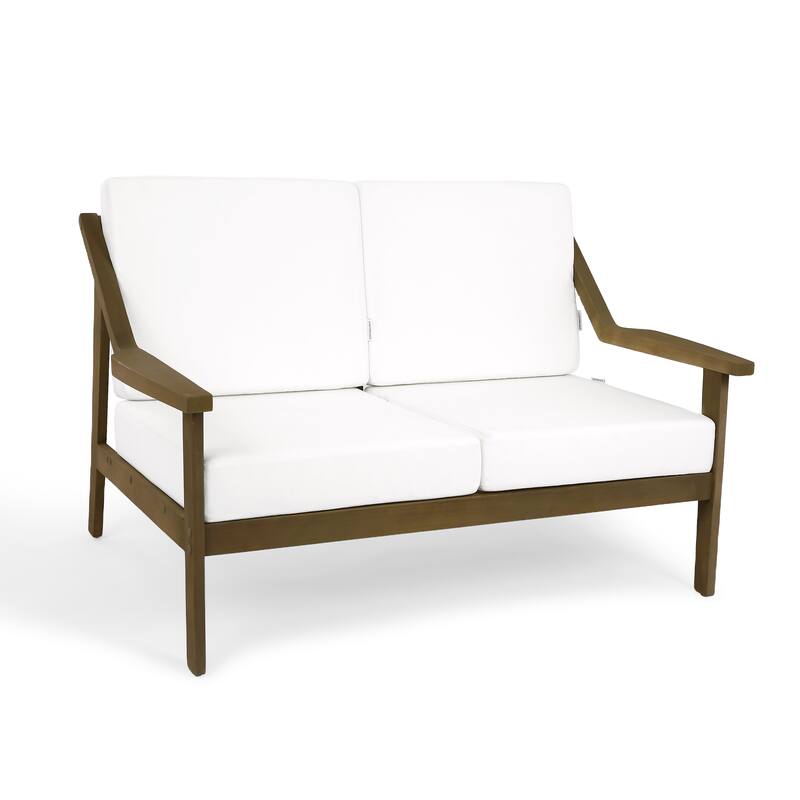 Outdoor Teak Wood Slat Back Patio Loveseat Sofa