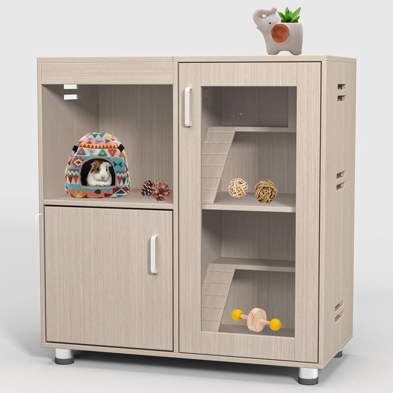 Roomfitters 4-Tier Wooden Guinea Pig Cage with Storage Cabinet, Openable Top and Acrylic Windows for Chinchillas and Hamsters - Hamster/Guinea Pig - Wood