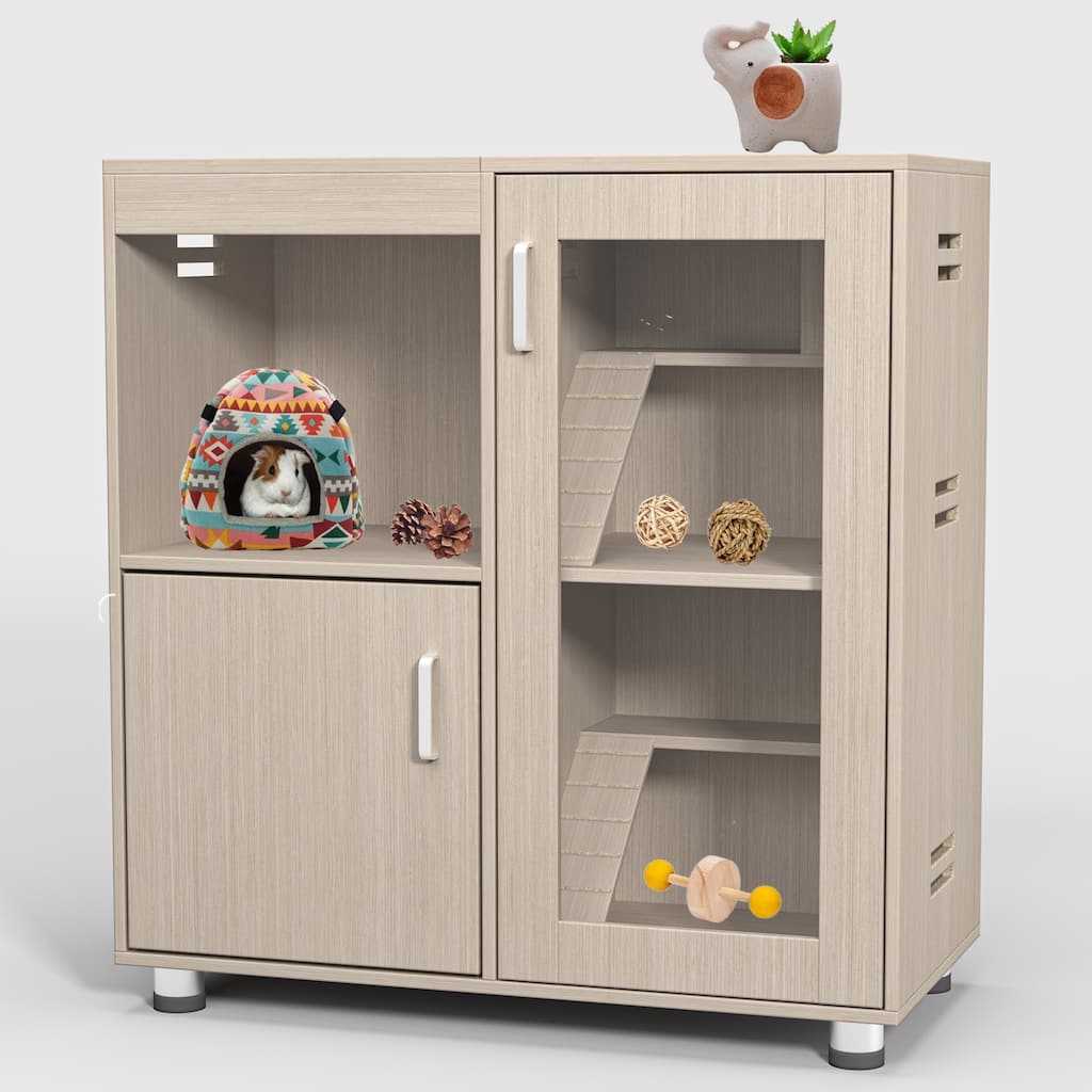 Roomfitters 4-Tier Wooden Guinea Pig Cage with Storage Cabinet, Openable Top and Acrylic Windows for Chinchillas and Hamsters