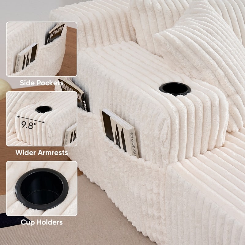 Mixoy 85"Movable Double Chaise Lounge Sofas,Loveseat with Cup Holder,Side Pockets,2 Pcs Oversized Single Sleeper Sofa Chair