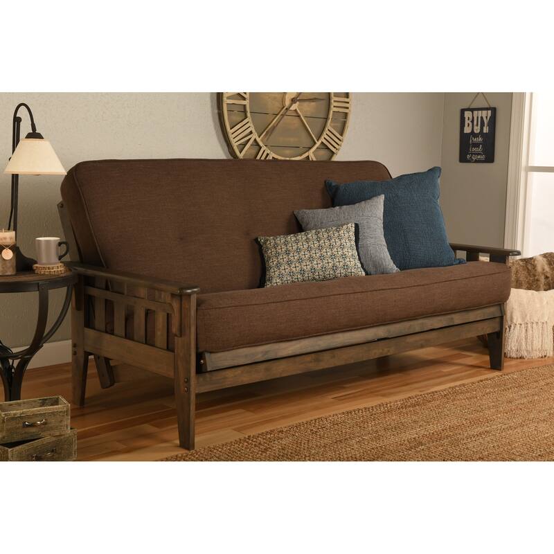Somette Tucson Full-size Rustic Walnut Futon Set with Mattress - Linen Cocoa