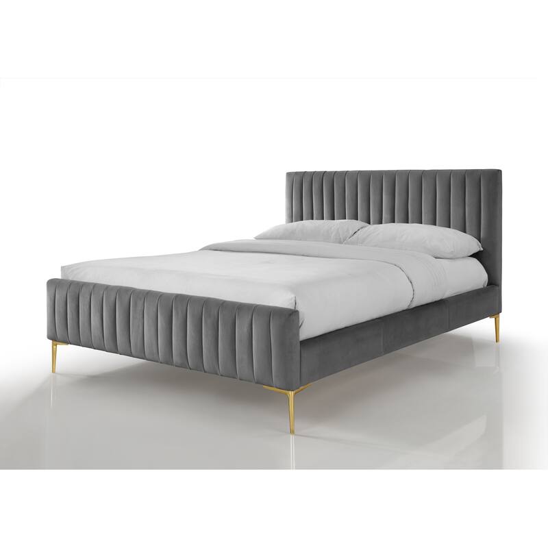 Omax Decor Julia Upholstered Platform Bed with Channel Tufted Headboard and Gold Legs