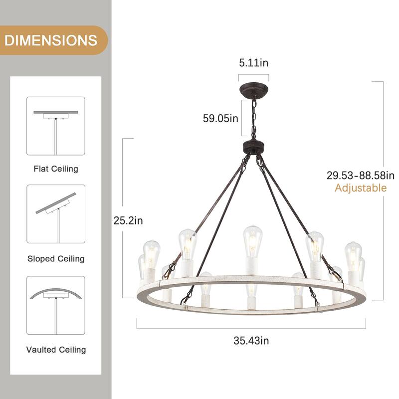 12-Light Circel Candlestick Wagon Wheel Chandelier Hanging Linear Chandelier Lighting for Kitchen Island