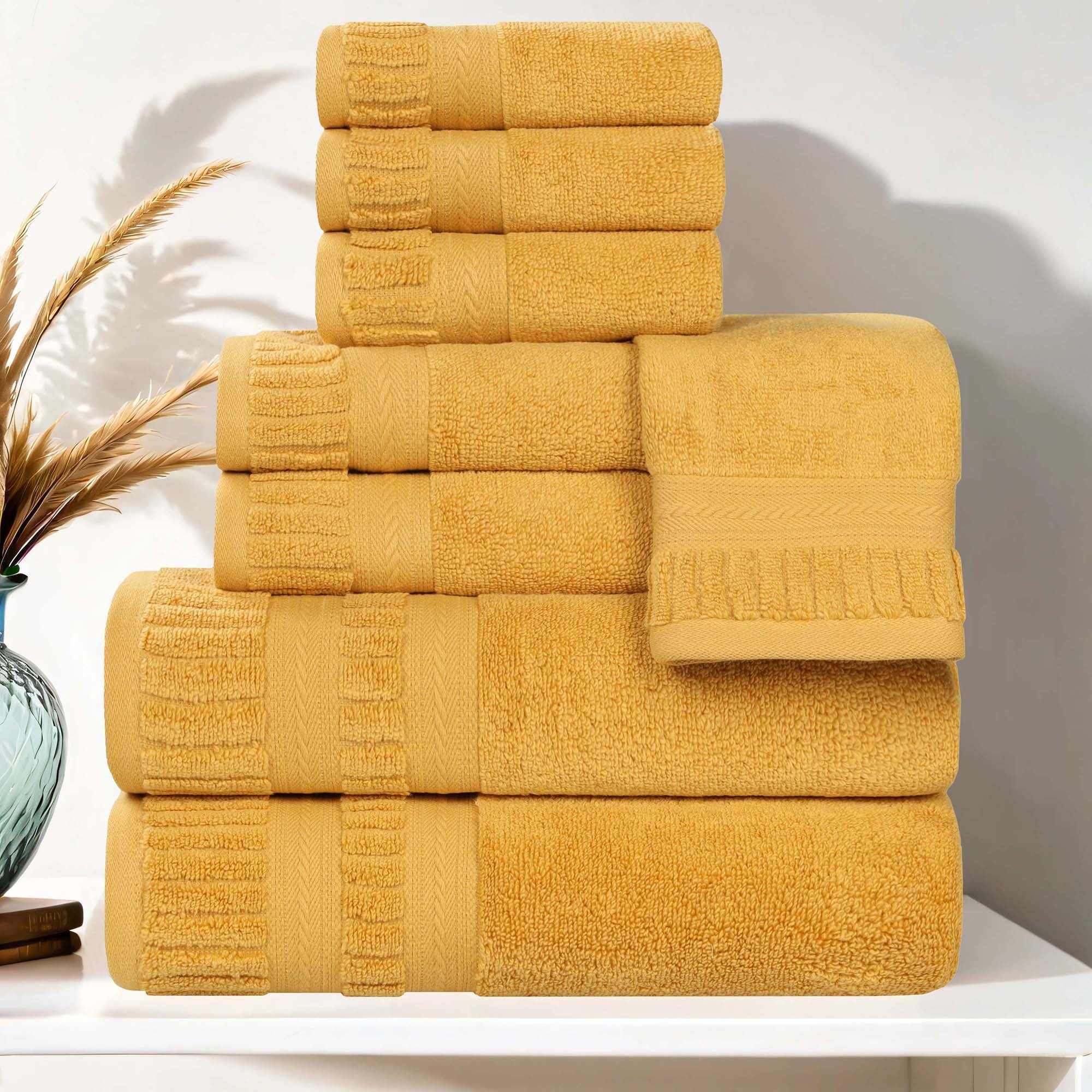 Superior Venice Zero Twist Cotton Medium Weight Absorbent 8 Piece Towel Set