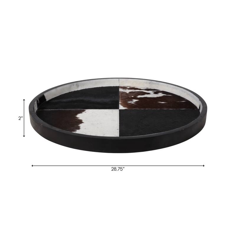 Wood Decorative Tray Stylish Round Two-Tone Design - 29" Black - 28.75"