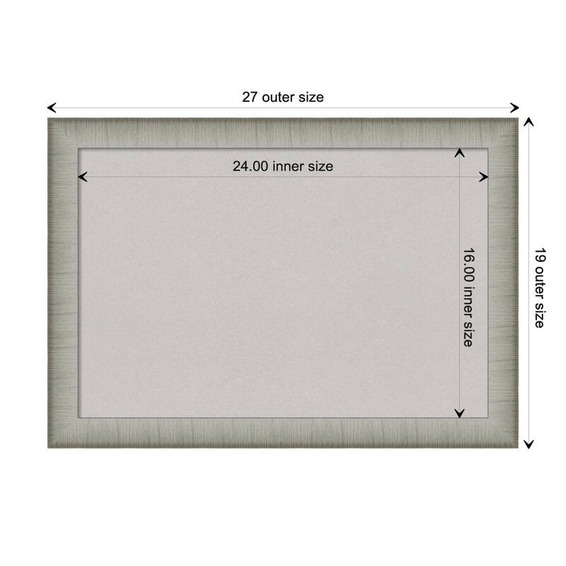Elegant Brushed Pewter Narrow Framed Grey Corkboard Bulletin Board - Board Size 24x16