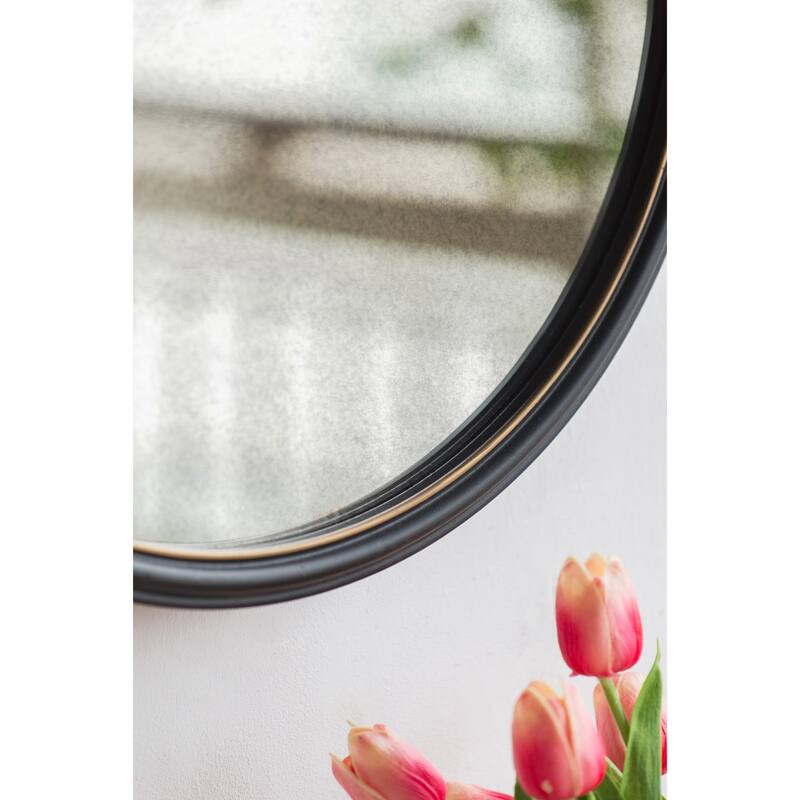 19.5" in Handsome Cleveland Mirror with Rope Strap Contemporary Design Circle Mirror with Grey Round Metal Frame