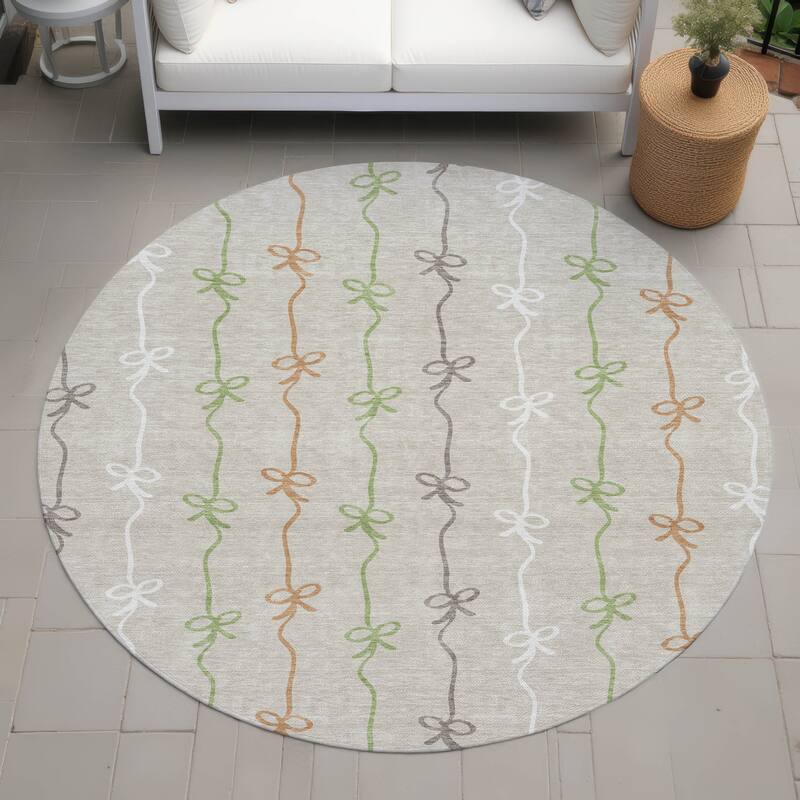 Machine Washable Indoor/ Outdoor Modern Bow Stripe Chantille Rug - Beige - 8' x 8'