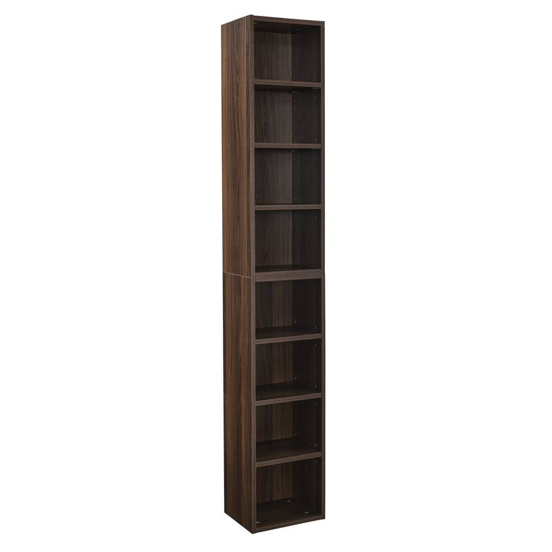 Roomfitters 8-Tier Tall Narrow Bookcase with Adjustable Shelves, Slim Storage Tower for Books, CDs, DVDs, and Décor