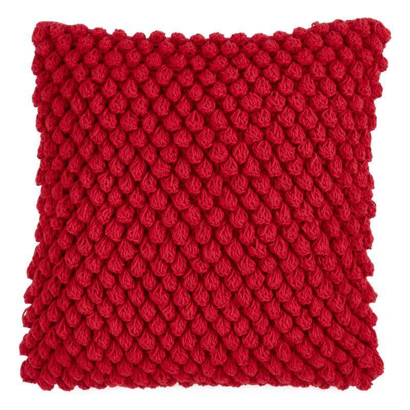 Cotton Throw Pillow With Crochet Pom Pom Design And Down Filling