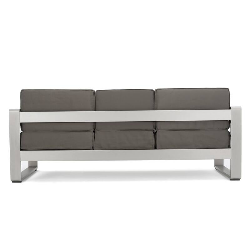 Cape Coral Outdoor 5 Seater Aluminum Sofa Chat Set with 2 Side Tables by Christopher Knight Home