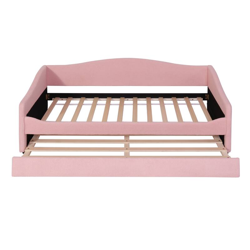 Modern Twin/Full Upholstered Daybed with Light Stripes and Pull-Out Trundle