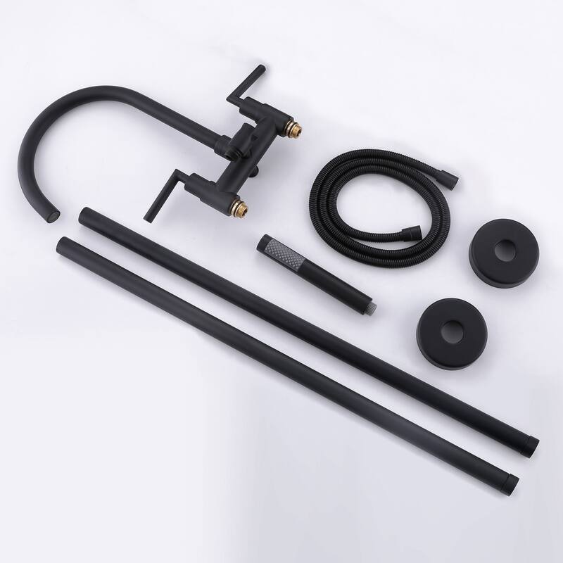 2-Handle 2-Hole Freestanding Tub Faucet with Hand Shower in Black/Gold