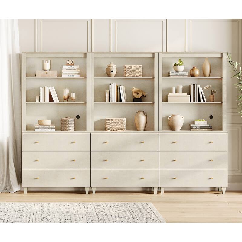 Modern 71" Tall Bookcase with Drawers & Open Shelves for Home Office