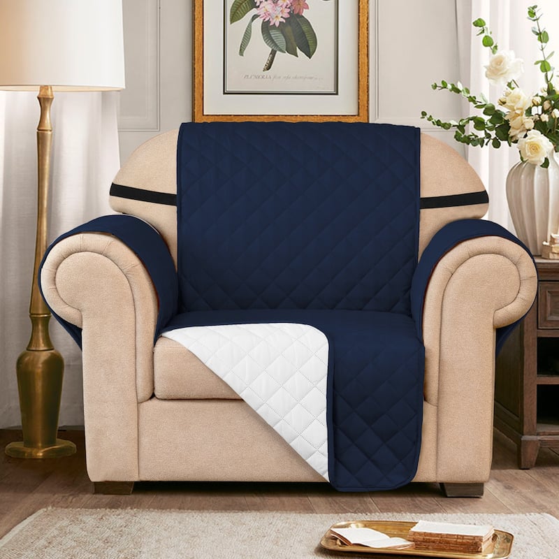 Subrtex Reversible Sofa Couch Cover Quilted Slipcover Furniture Protector - Chair - Navy