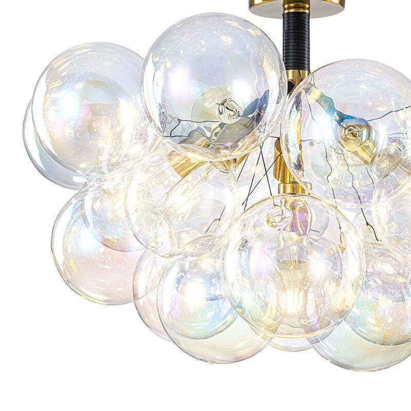 Modern Pearlescent Bubble Glass Semi Flush Mount Light 24.8 in Brass