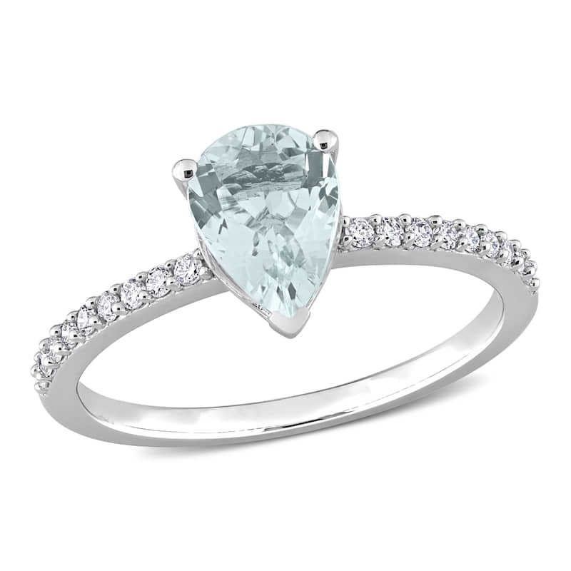 Miadora Pear-cut Aquamarine and 1/6ct TDW Diamond Teardrop Ring in 14k White Gold