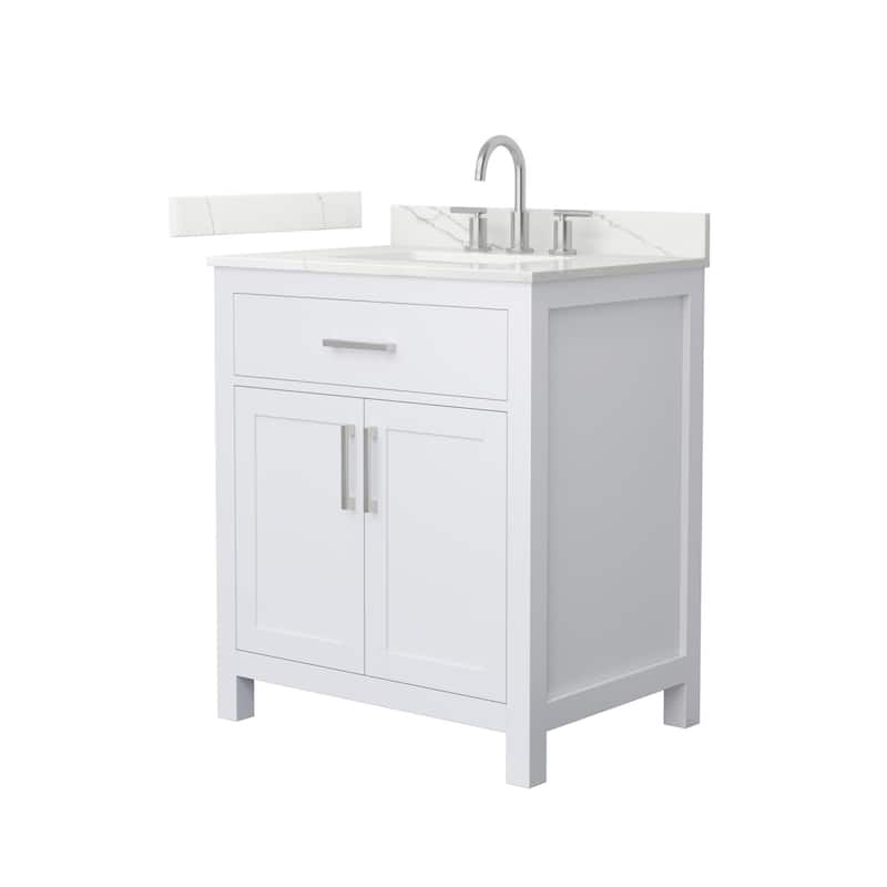 Wyndham Collection WCG2424-30S-QTZ-US3MXX Beckett 30" Free Standing - White / Giotto Quartz Top / Brushed Nickel
