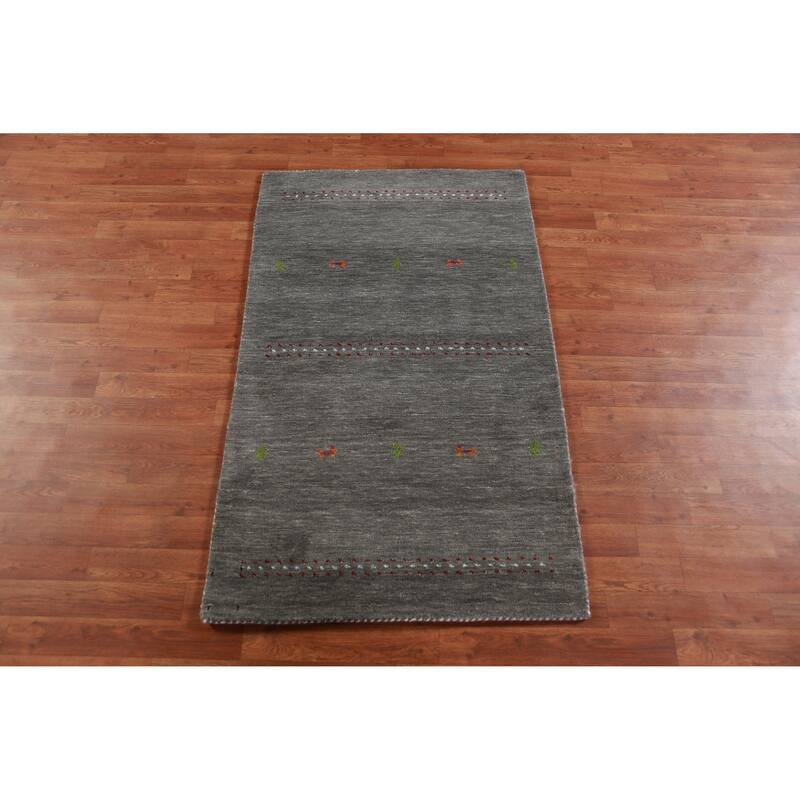 Hand Knotted Oriental 100% Wool Carpet Tribal Animal Pictorial Greys & Charcoal Gabbeh Area Rug - 4' 11'' X 3' 0''