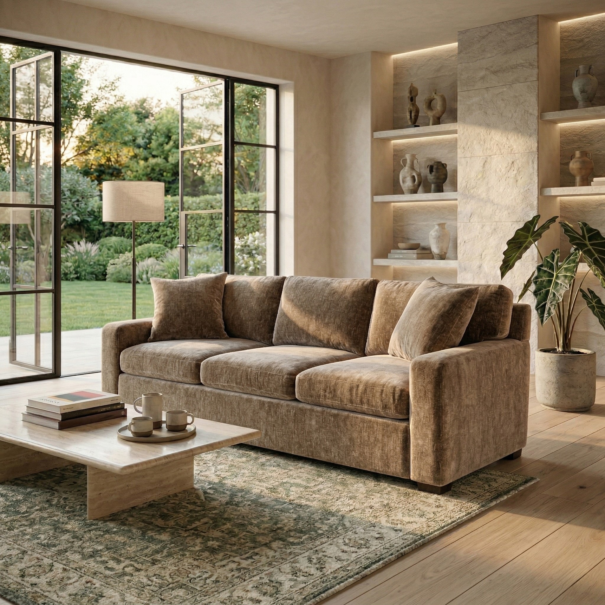 SAFAVIEH Couture Vasquez 92-Inch Upholstered Reversible Wood Seat Sofa - 92" W x 38" D x 34" H