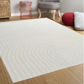 9x12 Ivory Light Cream Abstract Waves Stripes Textured Boho