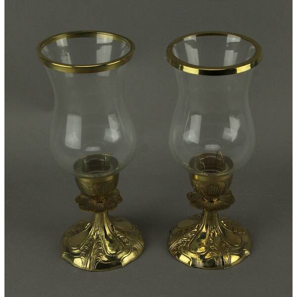 Shop Gold Metal And Glass Ornate Antique Hurricane Candle Stick