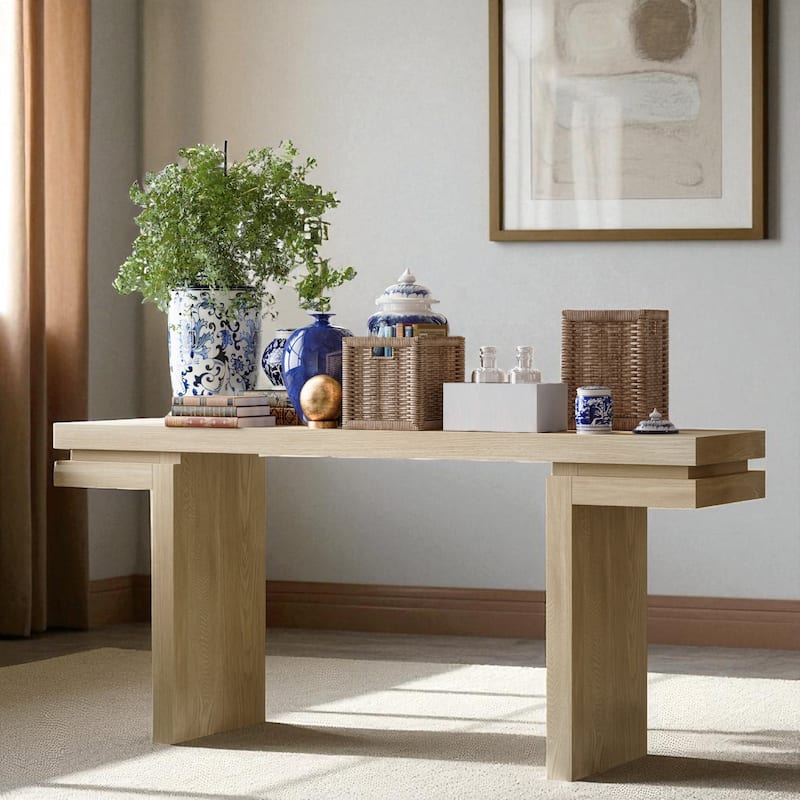 66" Extra Wide Console Table with Real Wood Veneer, Minimalist Entryway and Hallway Accent Sofa Table