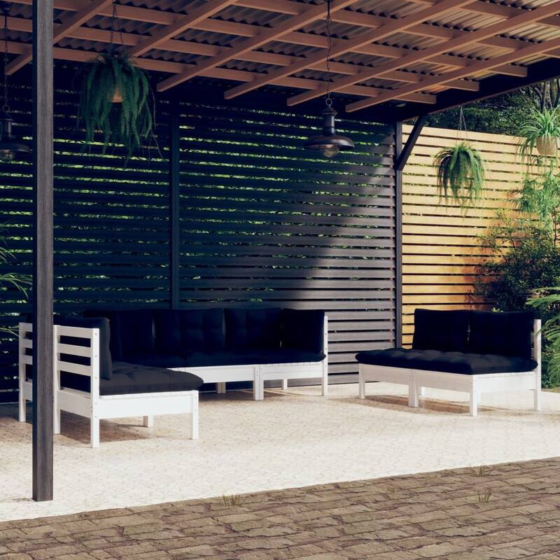 vidaXL Solid Pinewood Patio Lounge Set 7 Piece with Cushions Multi Colors