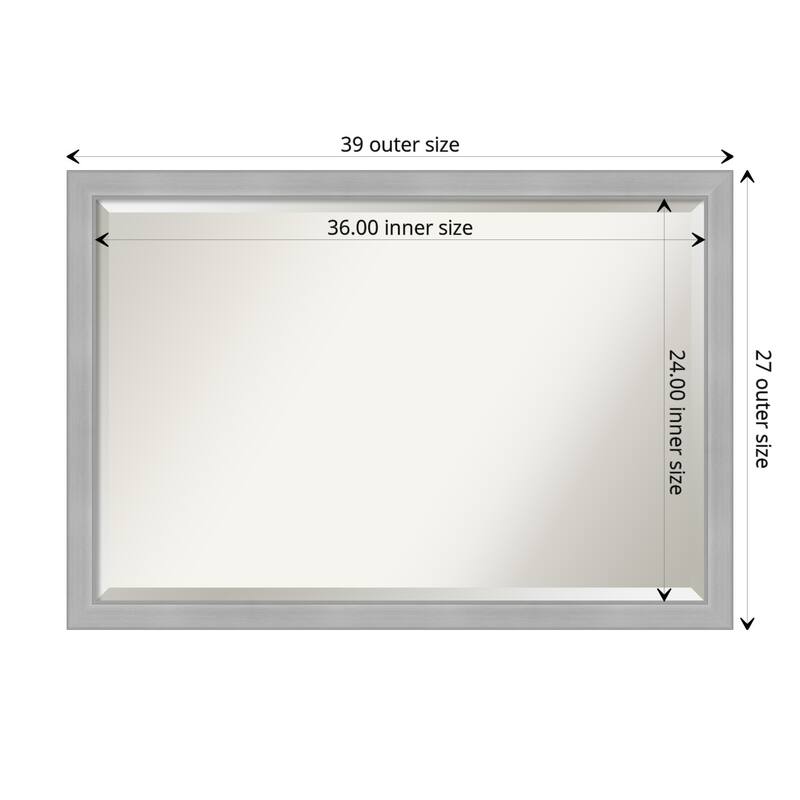 Beveled Bathroom Wall Mirror - Vista Brushed Nickel Frame - Outer Size: 39 x 27 in - Vista Brushed Nickel Narrow