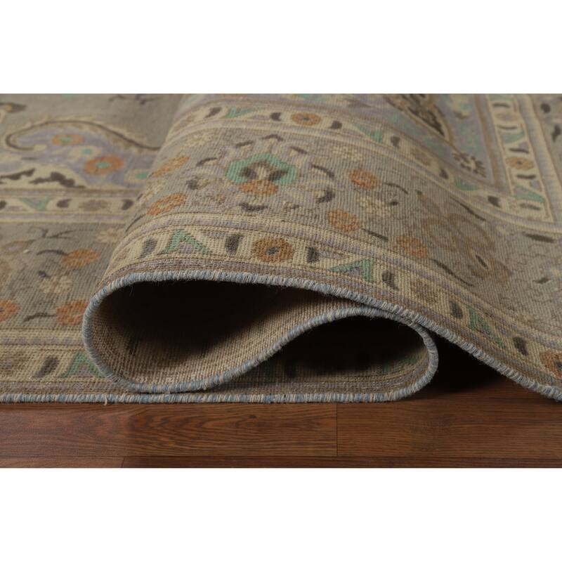 Geometric Tabriz Persian Vintage Area Rug Hand-Knotted Wool Carpet - 9'5" x 12'3"