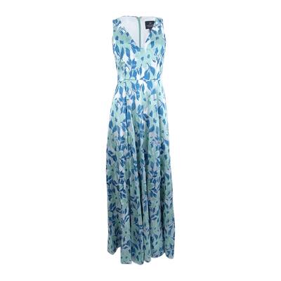 Adrianna Papell Women's Floral-Print A-Line Gown (4, Aqua Multi)
