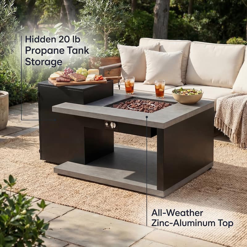 50,000 BTU Propane Fire Pit Table with Hidden Tank Storage, Outdoor Gas Fire Table with Zinc-Aluminum Top, Patio Fire Table