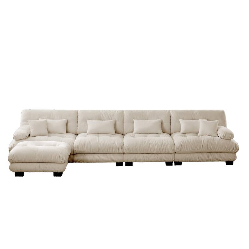 173.2" Chenille L-Shaped Cloud Modular Sectional Sofa with Ottoman (4-Seater)