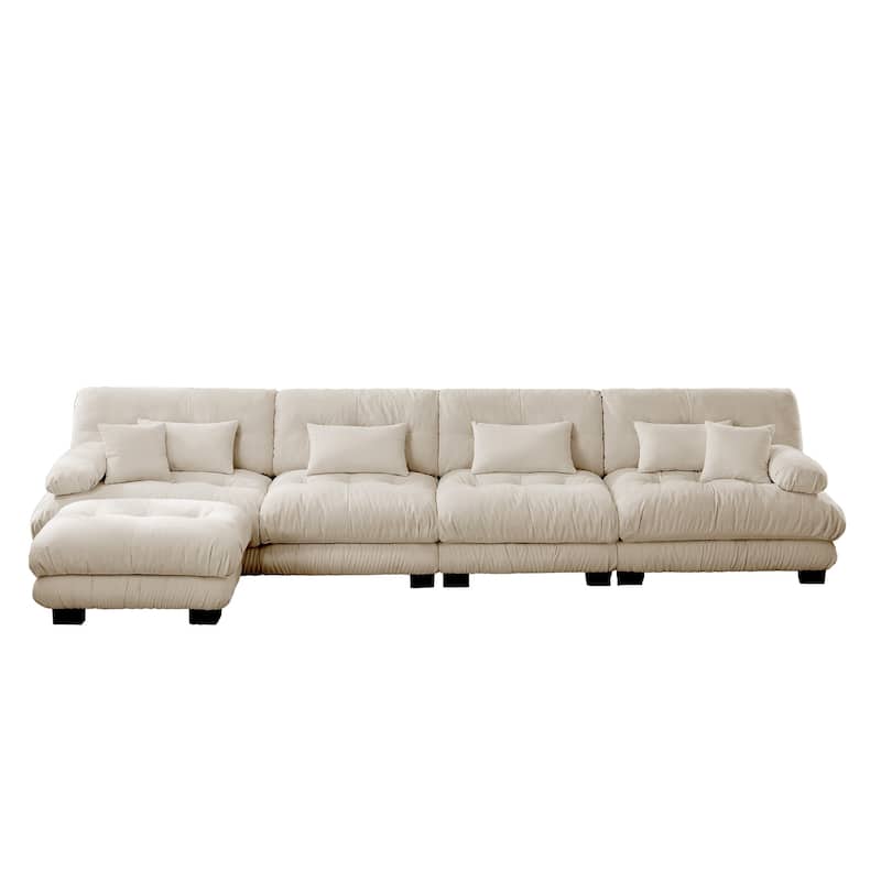 GDFStudio - Chenille 4-Seater 173.2" Cloud Modular Sectional Couch with Ottoman