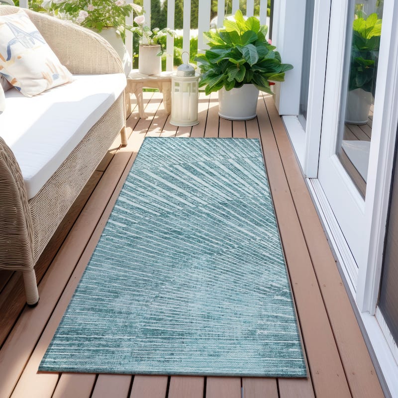 Machine Washable Indoor/ Outdoor Modern Fan Chantille ARug