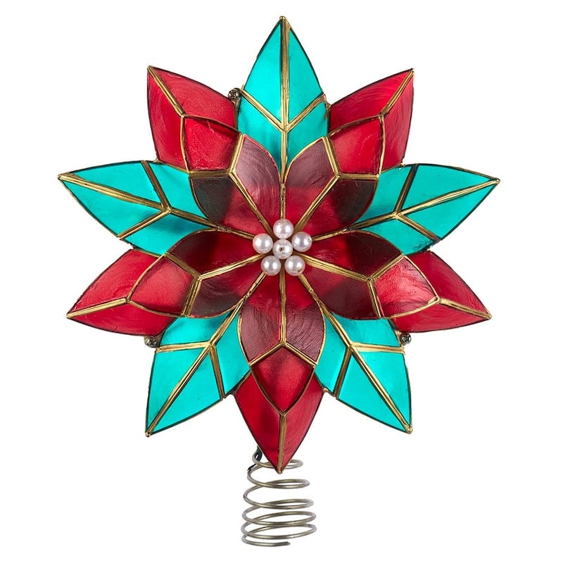 Kurt Adler 9.5-Inch UL 10-Light Red & Green Poinsettia Treetop - Gold
