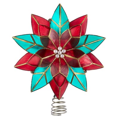Kurt Adler 9.5-Inch UL 10-Light Red & Green Poinsettia Treetop - Gold