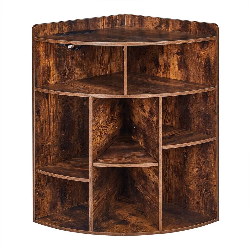 VECELO 4-Tier Adjustable Corner Bookshelf with Charging Station 3 AC Outlets & 2 USB Ports Waterproof Eco-Friendly Design