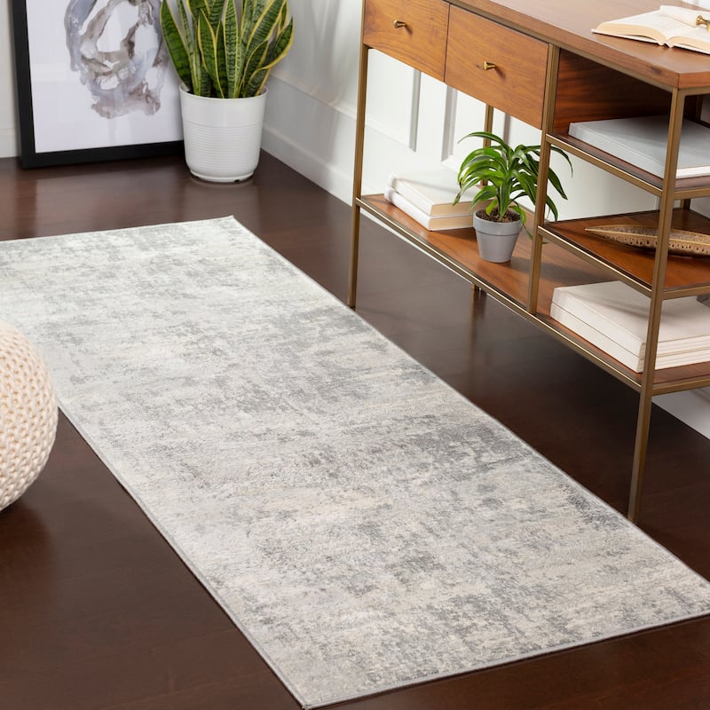 Livabliss Millo Industrial Abstract Area Rug - 2'7" x 7'3" Runner - 2'7" x 7'3" Runner - Silver/Grey