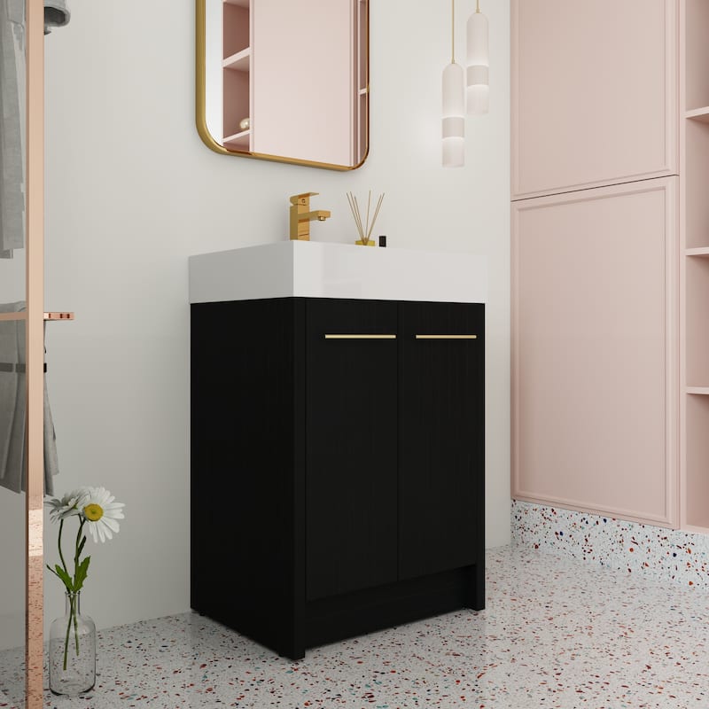 Bathroom Vanity With Sink In 24/30/36 Inch, Freestanding Bathroom Vanity With Soft Close Door and Adjustable Shelf - 24''W - Black Chestnut