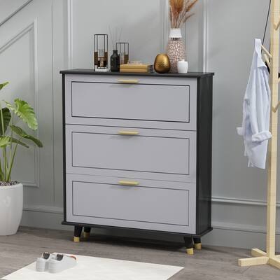 FAMAPY 35-inch Entryway Shoe Cabinet with 3 Drawers, Grey Black