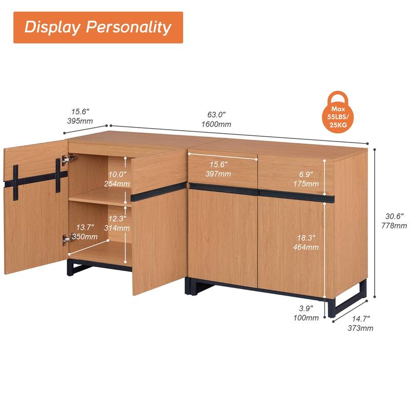 WAMPAT Modern TV Stand with Storage Cabinets for Living Room,Bedroom,Brown
