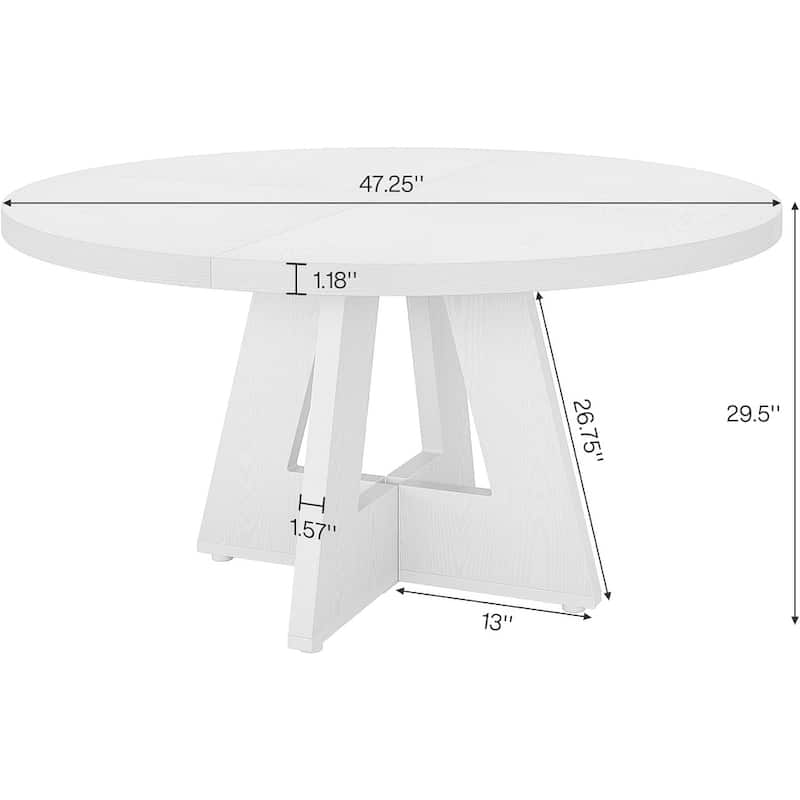 47" Round Farmhouse Dining Table - White Wood Kitchen Table for 4