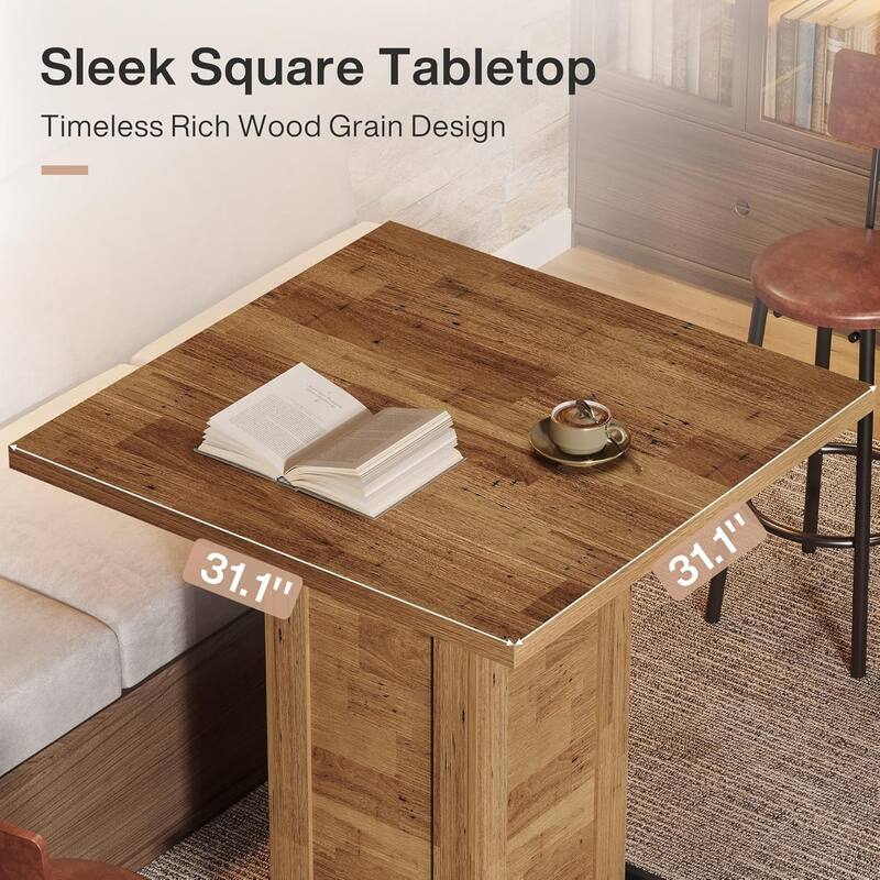 Square Counter Height Bar Table with Metal Footrest